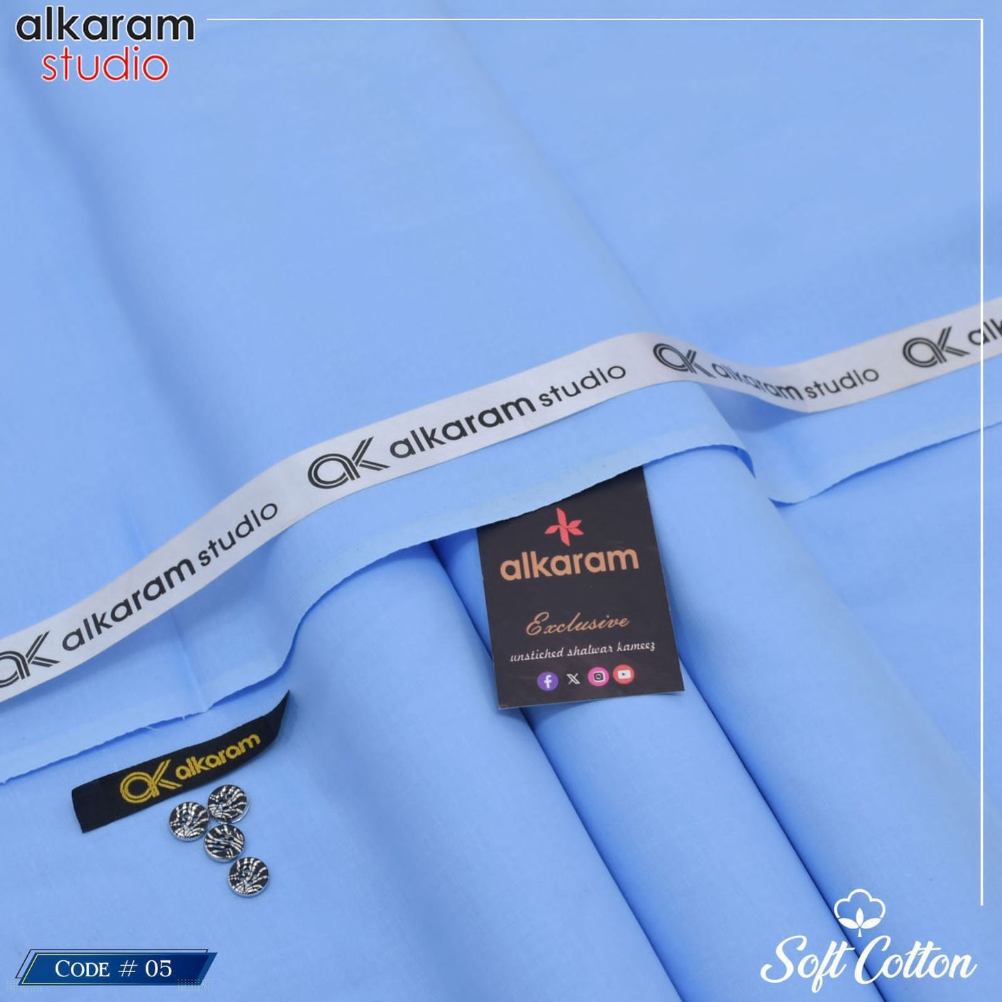 Men's Soft Cotton Unstitched Suit – Sky Blue
