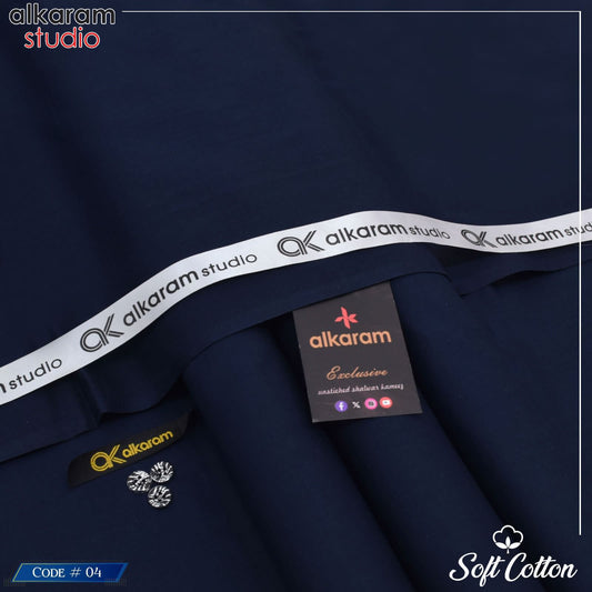 Men's Soft Cotton Unstitched Shirt & Trouser – Dark Blue
