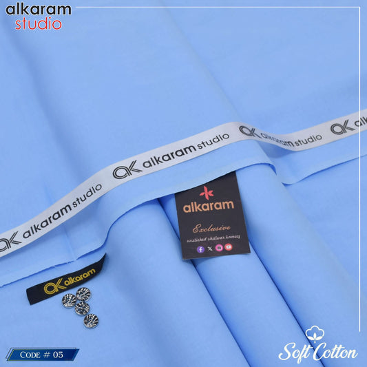 Men's Soft Cotton Unstitched Suit – Sky Blue