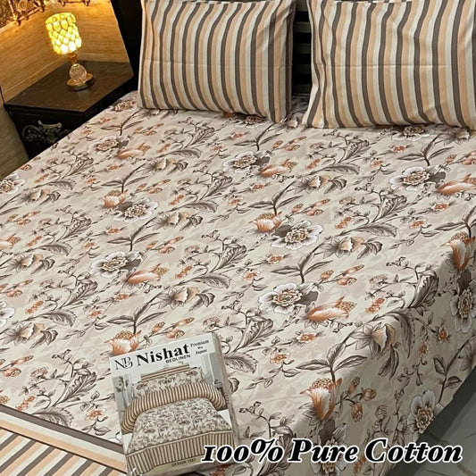 3 Pc Gift Pack Pure Cotton Bedsheet