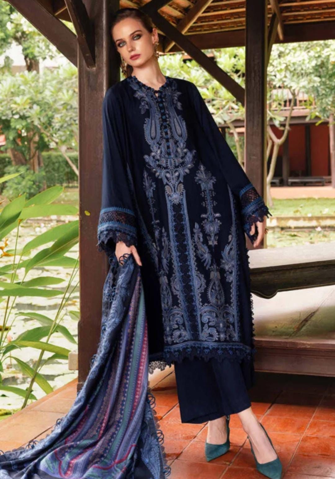 3Pcs Digital Printed + Embroidery Lawn Unstitched Suit